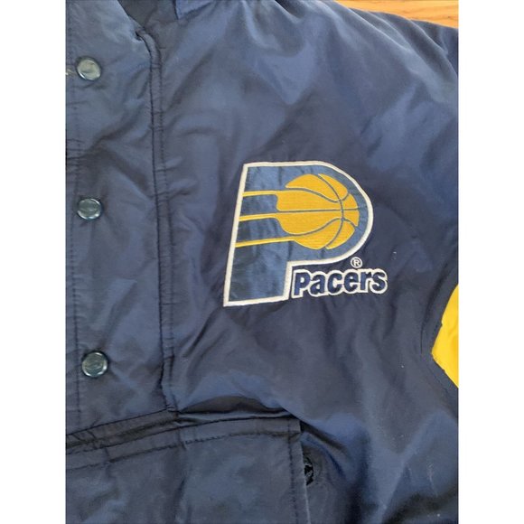 Vtg Pacers Chalk Line Pullover Quilted Jacket 3/4 Snap Button Adult Large - Picture 2 of 7
